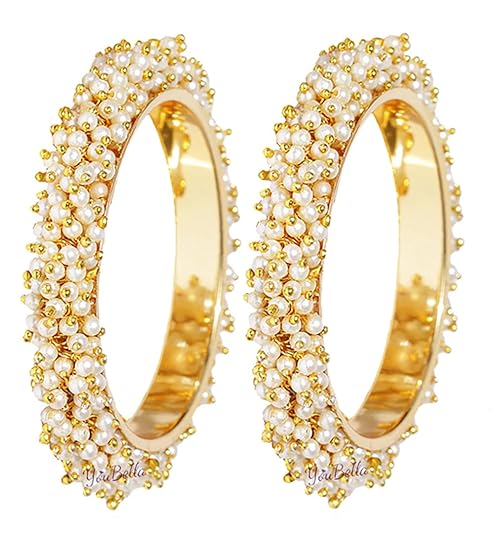 YouBella Jewellery for women Traditional Pearl Studded Gold Plated Bangles for Women and Girls

