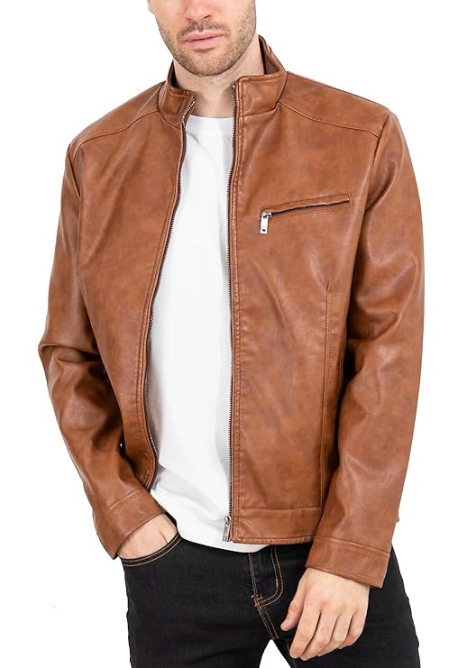 VICALLED Mens Leather Jacket Slim Fit